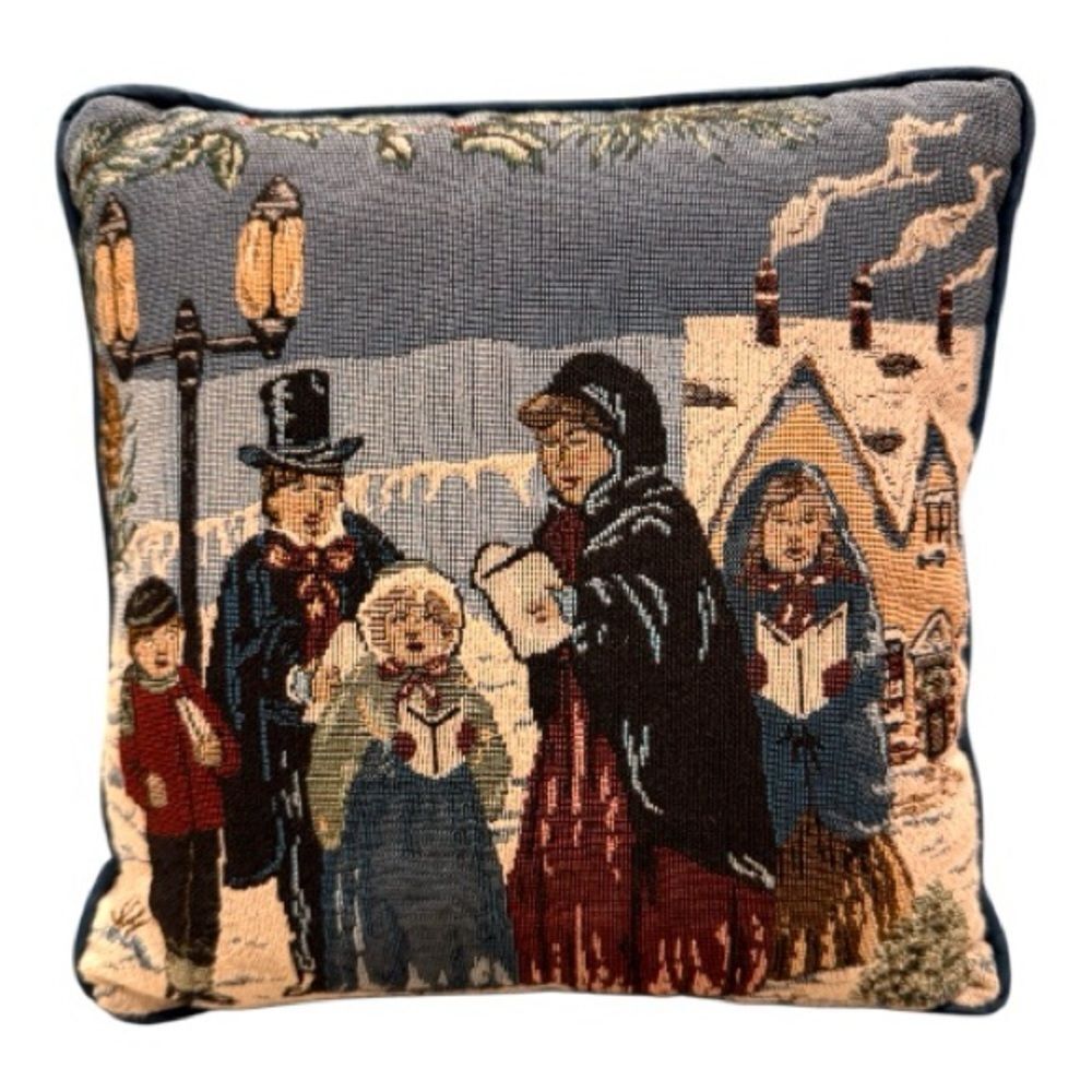 Tapestry Pillow with Carolers Holiday Christmas